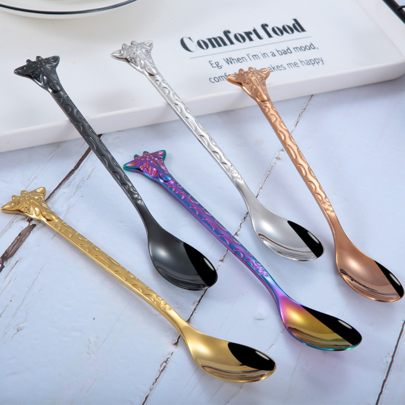 304 stainless steel spoon fork cartoon giraffe spoon coffee spoon dessert cake fruit small spoon