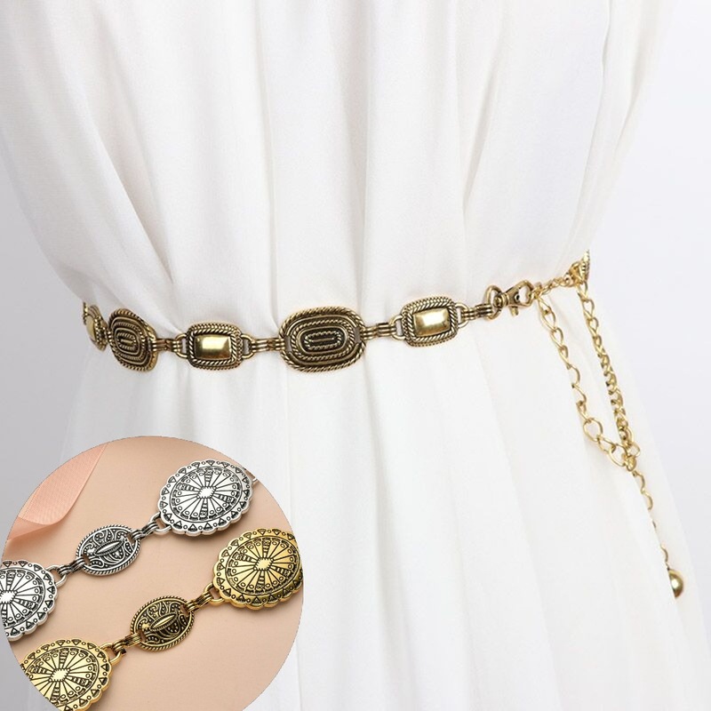French retro metal waist chain accessories for women bronze gold chain belt decoration with skirt shirt pants chain summer