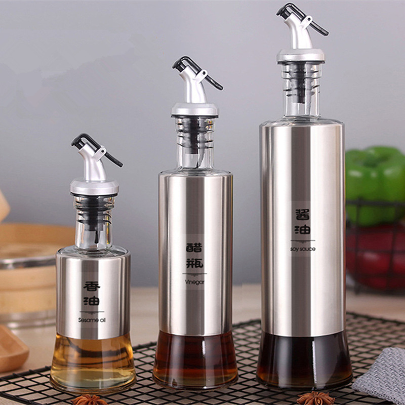Stainless steel oil pot, household soy sauce, vinegar, cooking wine glass bottle, seasoning bottle, oil control pot, laser LOGO