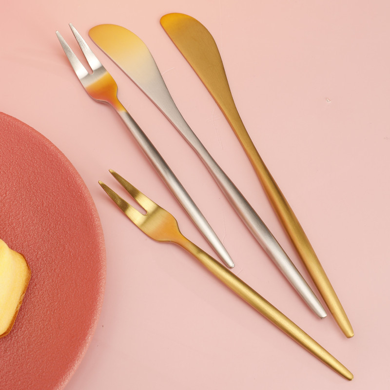 304 stainless steel high-end integrated dessert cake fruit mooncake two-tooth knife fork gift custom logo