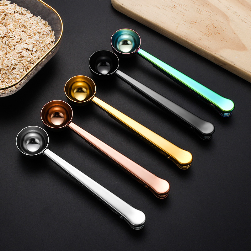 Stainless steel clip spoon, sealing clip, food snack sealing clip, coffee spoon, measuring spoon, milk powder tea leaf clip spoon