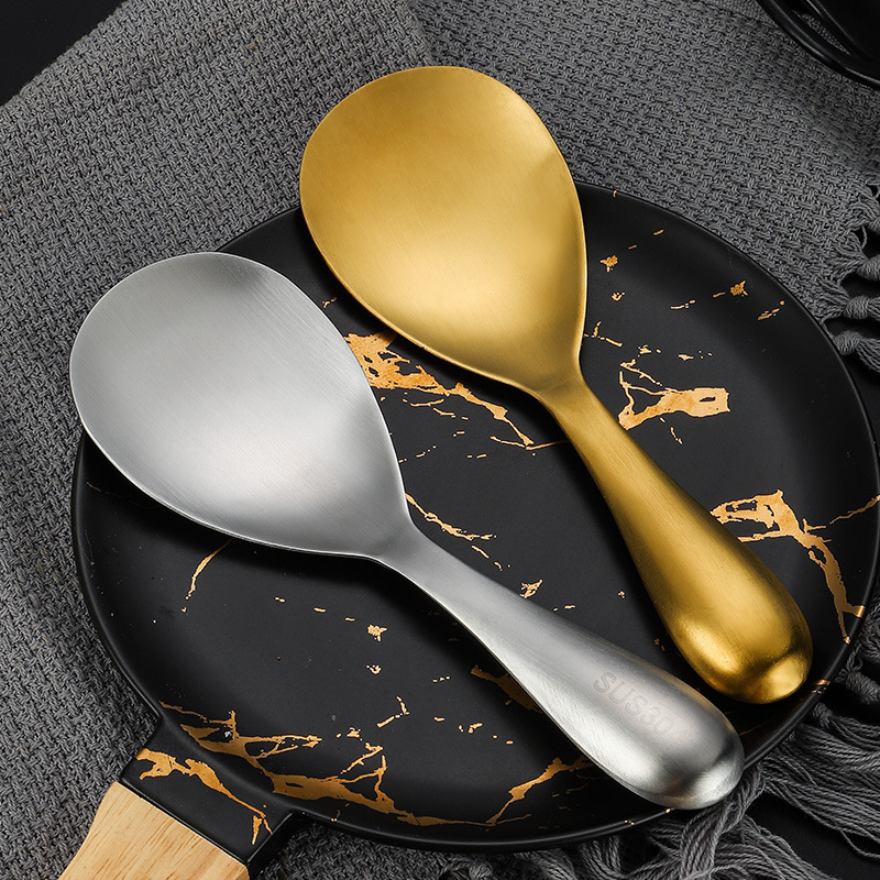 Gold 304 stainless steel thickened rice spoon rice serving spoon large rice spoon rice spoon laser logo