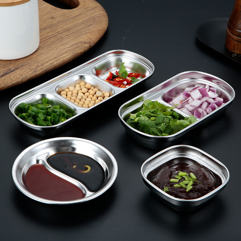 304 stainless steel deepened seasoning dish, snack plate, kimchi dish, sauce dish, compartmented side dish dish, hot pot dipping dish