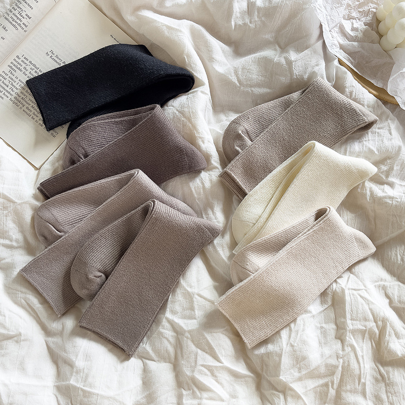 [Wholesale] Cashmere-like socks for autumn and winter warm solid color Korean ins socks mid-calf stockings for women
