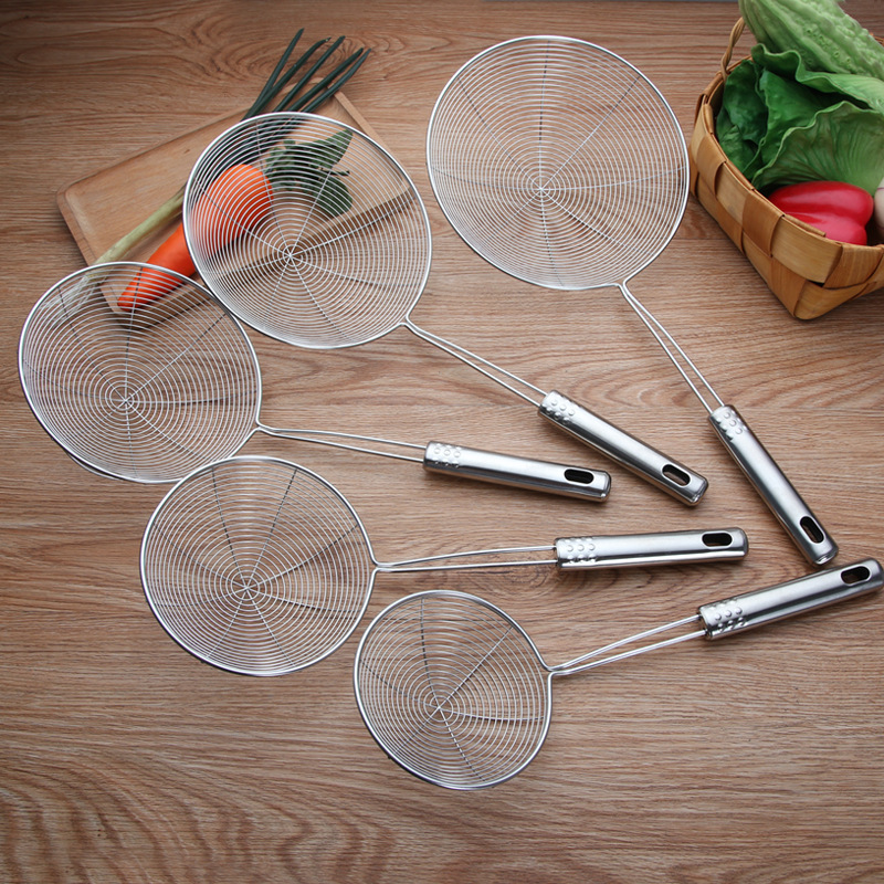 Stainless steel restaurant hotel enlarged frying colander filter noodle spoon filter wire mesh leak hot pot colander