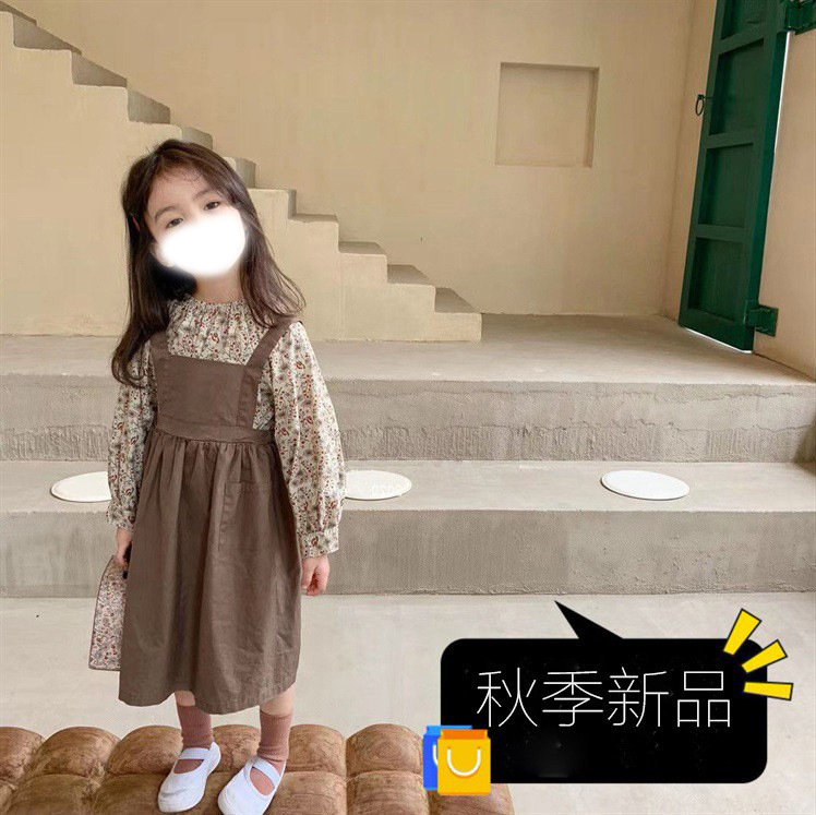 Girls suit spring new style children's suspender skirt forest floral skirt two-piece set 58125