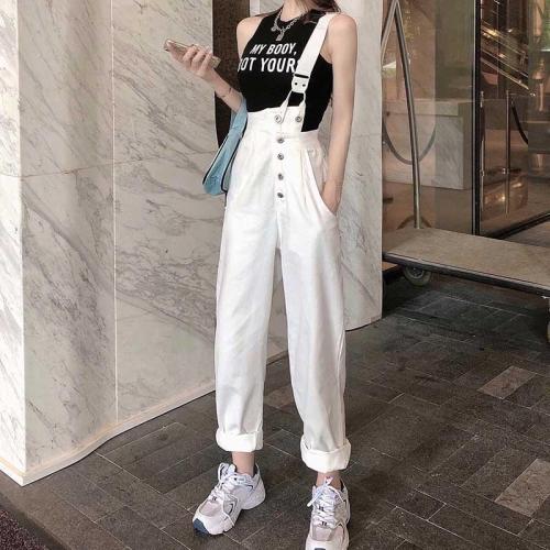 Korean style high waist denim overalls for women 2024 new loose pants trendy ins internet celebrity fashion versatile casual pants