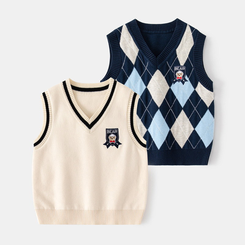 New autumn boys' vests, children's vests, spring and autumn children's clothing, casual and fashionable plaid sleeveless pullovers