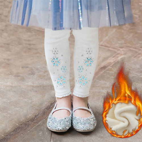 Children's clothing winter new style girls' velvet leggings lace hot diamond baby girl white pants