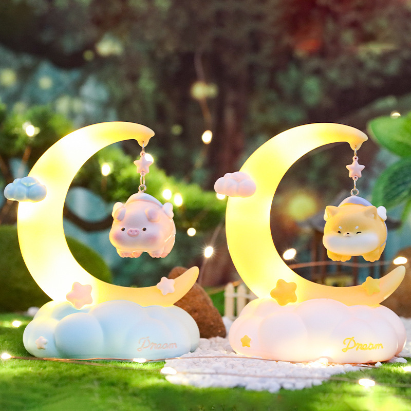 Moon Fairy Night Light Cartoon Cute Pig Shiba Inu Star Lamp for Girlfriends, Friends, Besties, Children’s Birthday Gifts