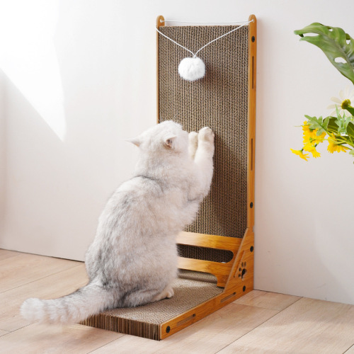 Vertical L-shaped cat scratching board cat toy, durable and crumb-free, corrugated paper cat scratching mat with bell, climbable toy