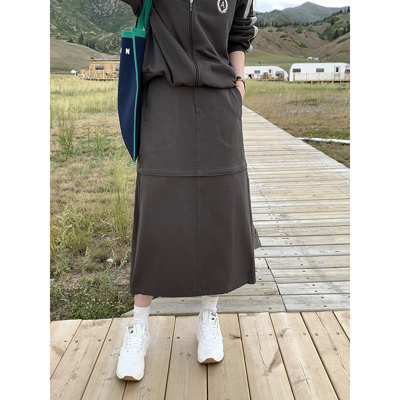 Huang Zheng Detachable Skirt Women's Autumn Retro High Waist Design Chic A-Line Work Skirt 123QZ2393