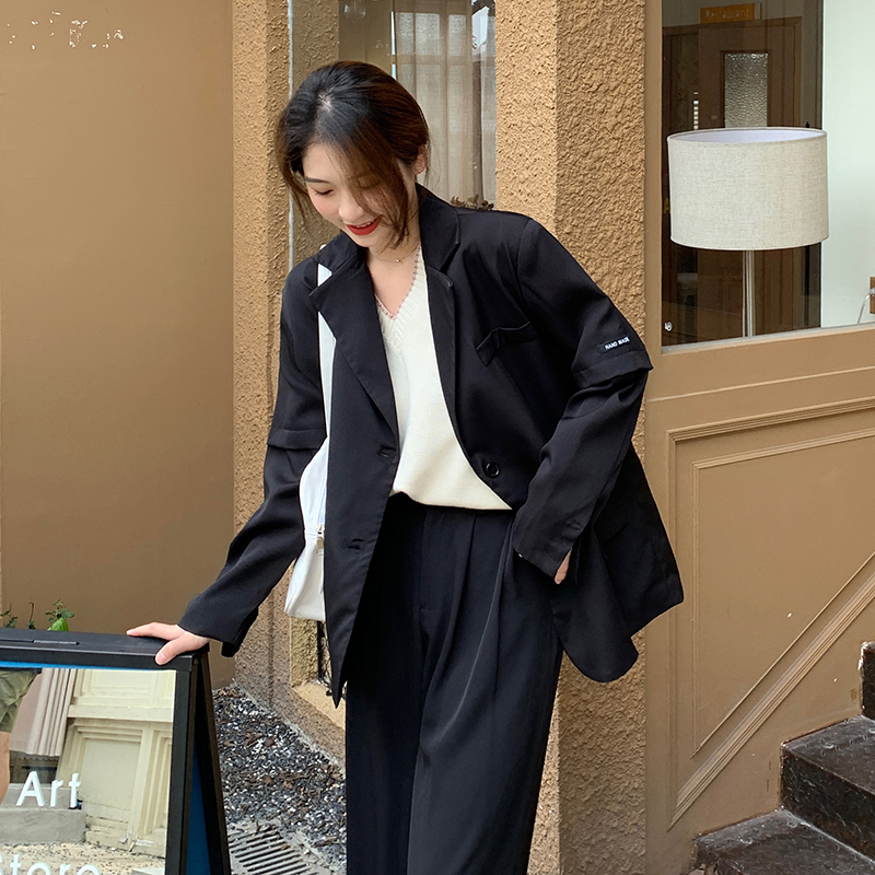 Actual shot~Spring sleeve zipper opening small suit jacket loose and versatile Korean style casual suit