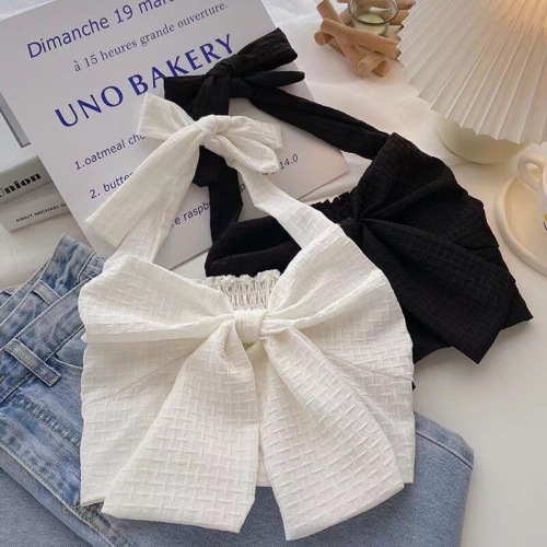 Girls summer new Korean style halterneck strapless vest for middle and older children short waist-revealing vest with bow knot vest