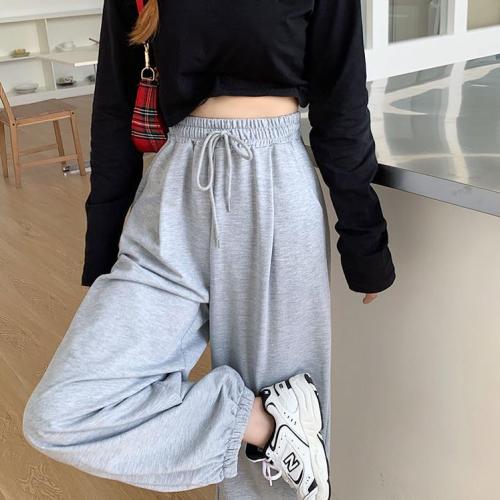 Gray sweatpants for women, spring and summer new style, this year's popular trousers, Korean style ins loose leggings, drapey high waist