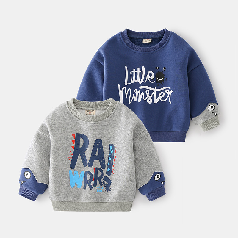 Boys' sweatshirts, autumn and winter children's velvet tops, long-sleeved fashionable children's clothing, baby pullovers, autumn fashion trends