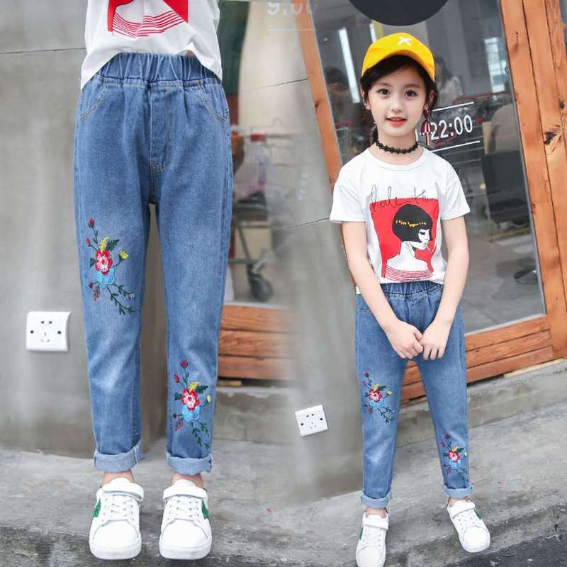 Children's clothing, girls' jeans, spring and autumn new style, Korean style, medium and large children's loose children's casual pants