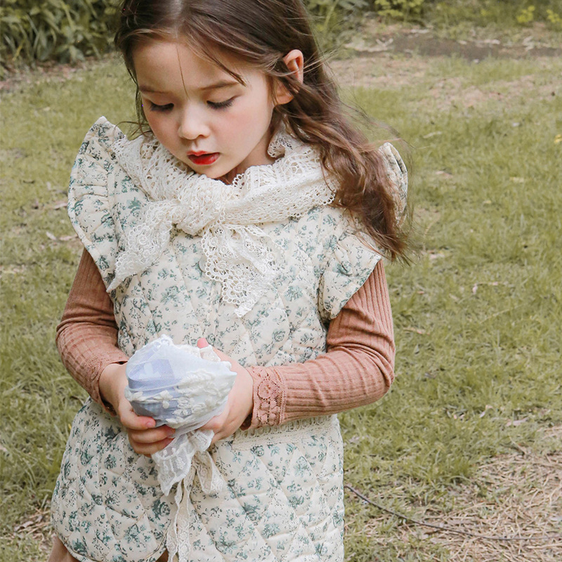 2024 Autumn and Winter Strawberry Shan Korean Children's Clothing Children and Girls Western Style Floral Padded Vest