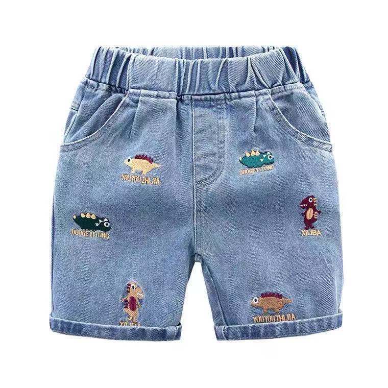 Children's clothing children's denim shorts summer new Korean style boys' dinosaur embroidered mid-pants baby 5-point breeches