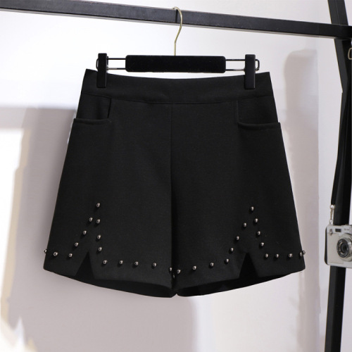 300 pounds plus size women's clothing for fat mm spring and autumn rivet slit shorts slim and versatile casual outer wear A-line wide legs