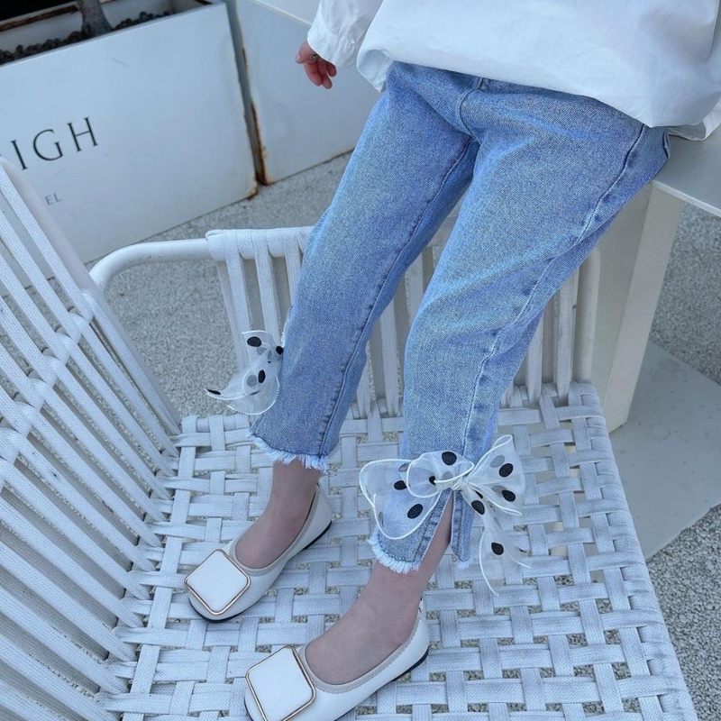 Girls' pants, autumn bell-bottom pants, new spring floral trousers, fashionable girls' style jeans for outer wear