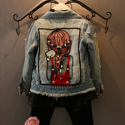 Girls denim jacket children's clothing spring and autumn Korean version cartoon soft parent-child clothing children's loose top jacket