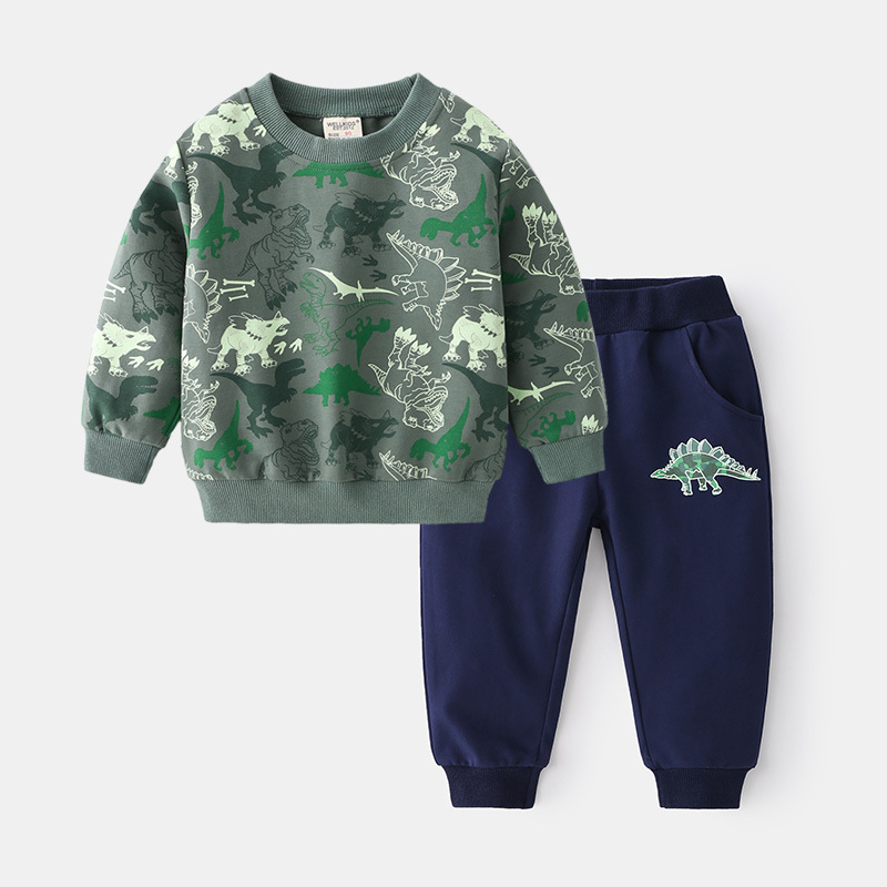 Army green cotton spring and autumn sweatshirt and sweatpants two-piece set Pattern pattern casual two-piece camouflage trendy sweatshirt