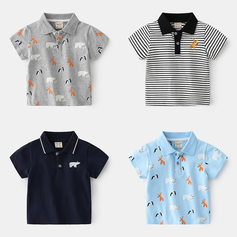 Cute cartoon embroidered summer short-sleeved boys' lapel polo shirt cotton Korean style casual boy's T-shirt