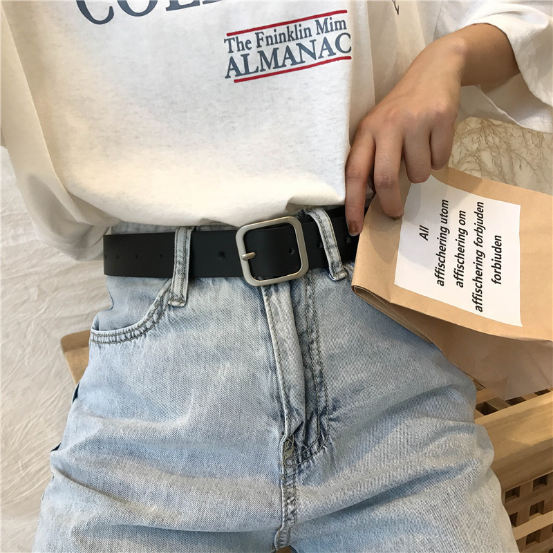 Women's Belt Female Side Buckle Korean Student Fashion Korean Version Trend Simple Versatile Decoration Black Trouser Belt