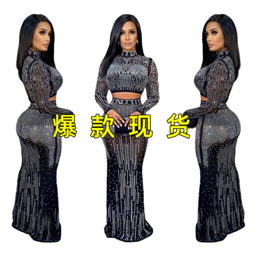 S390227 Cross-border Amazon Women's Prom Dress Evening Gown Elegant Sexy Hot Diamond Skirt Suit Women