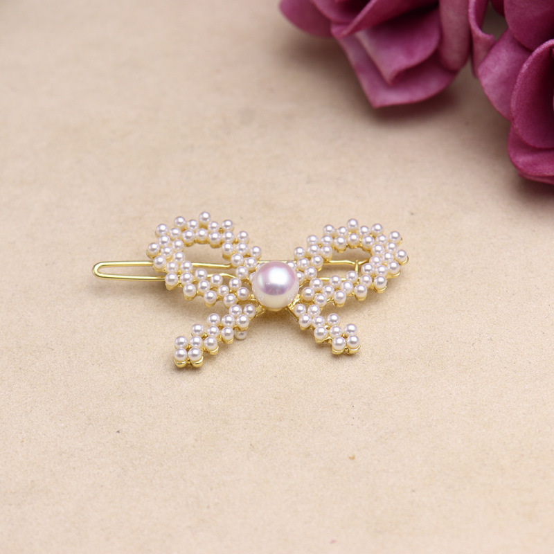 DIY accessories thick gold-plated pearl hairpin side bangs clip elastic one-word clip semi-finished empty support handmade materials