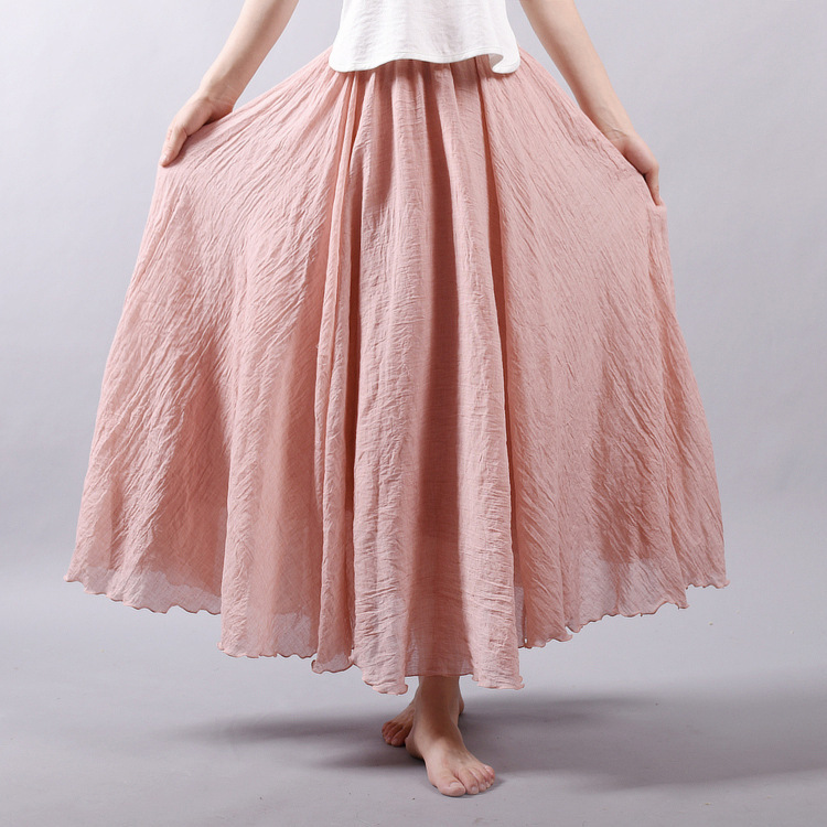 New summer skirt, cotton and linen skirt, linen solid color long skirt, loose wide skirt, pleated A-line skirt