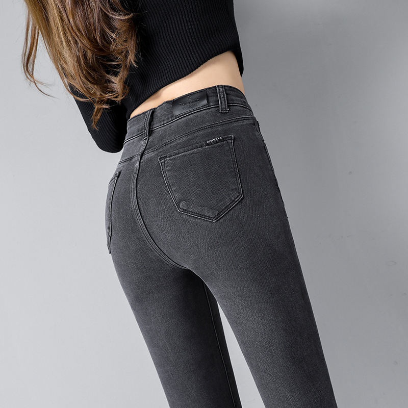 High-waisted stretch jeans for women, autumn slim-fitting, fashionable tight-fitting black pencil pants