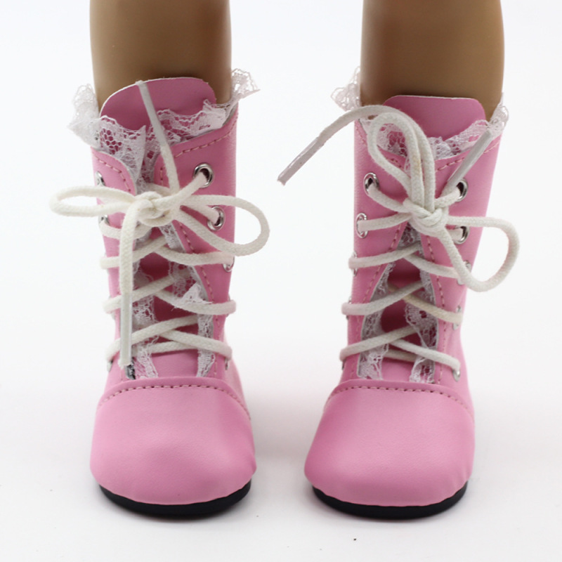18 inch American doll boots white lace pink shoes 18 inch doll princess shoes snow boots