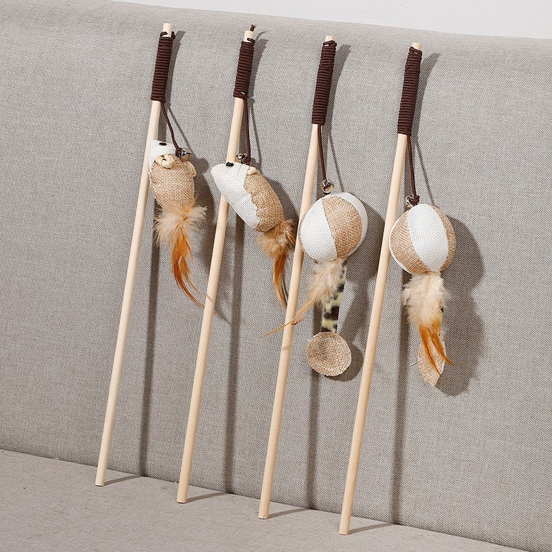 Cat toy kitten stick with feather bell, chewing and chewing mint ball for kittens, cat supplies for self-pleasure and boredom relief for mice