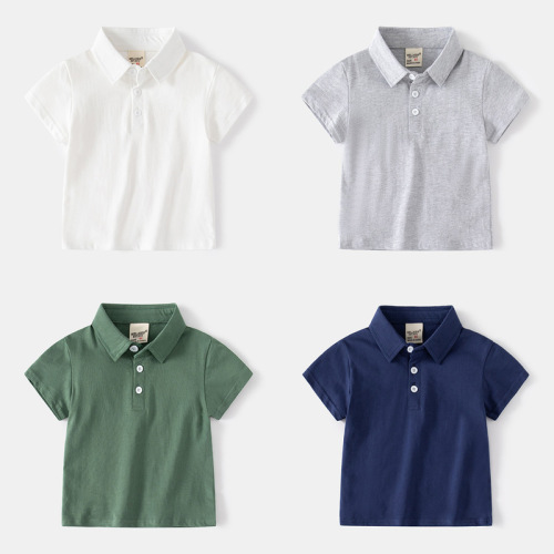Summer new style children's solid color POLO short sleeves, casual lapel short sleeves with collar buttons, cool and handsome short sleeves in summer
