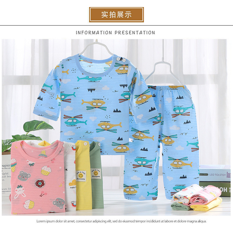 New children's cotton home clothes three-quarter sleeve suit boys and girls breathable pajamas baby summer thin air-conditioned clothes