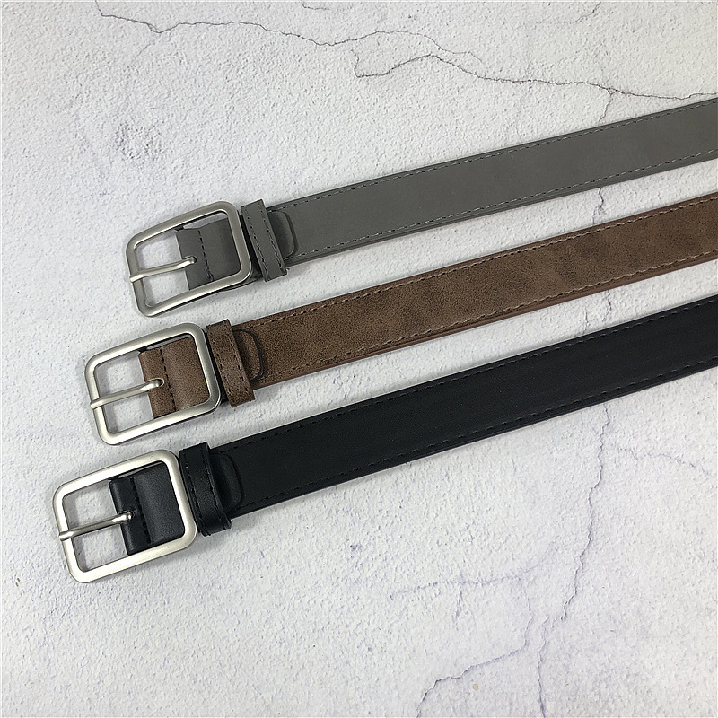 Literary style young men and women simple trouser belt retro metal Japanese buckle cowhide pattern belt Korean version glossy belt