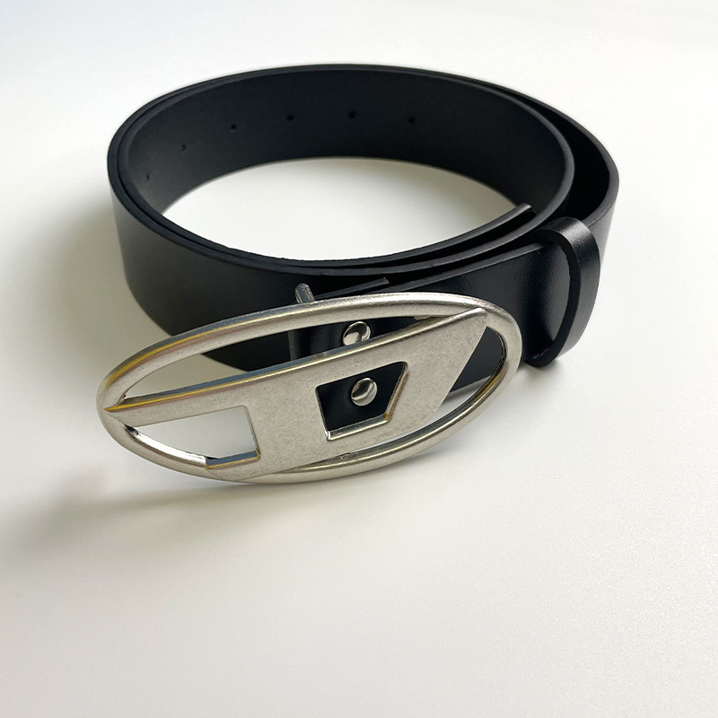 American retro silver buckle D letter belt men's versatile decorative dress jeans belt women's autumn and winter new style