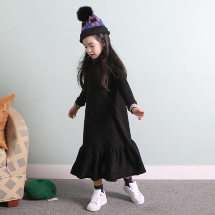 20069 Girls Dress 2020 Autumn and Winter Korean Version Velvet Thickened Princess Dress Fishtail Skirt Medium and Old Children's Parent-Child Wear