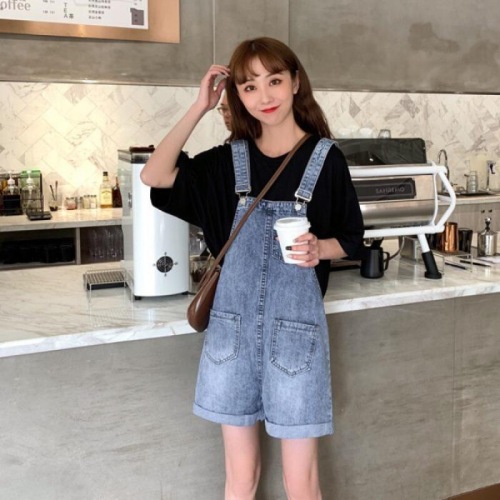 Spring Korean style pants, age-reducing Internet celebrity jeans, women's overalls, shorts, high-waist slimming straight pants, wide-leg pants