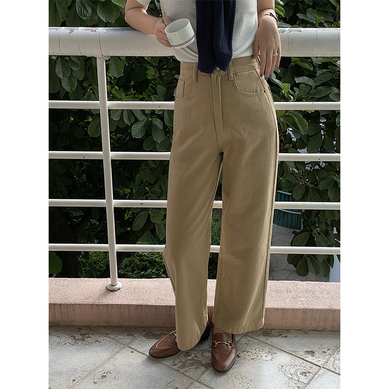 Shijian Retro High Waist Jeans Women's Autumn and Winter New Brushed Thick Loose Casual Straight Pants 95033