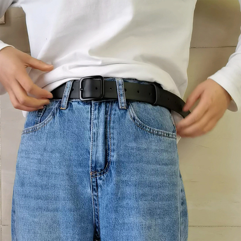 Belt pure black belt personality handsome unisex student ins Hong Kong trend versatile casual pants belt Korean version
