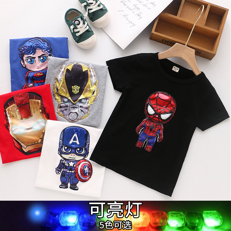 Children's clothing summer new style boys light-up T-shirt short-sleeved cotton half-sleeved top ins Amazon cross-border supply wholesale