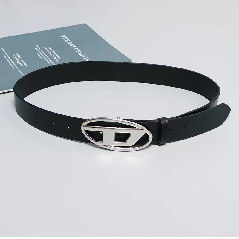 American retro silver buckle D letter belt men's versatile decorative dress jeans belt women's autumn and winter new style