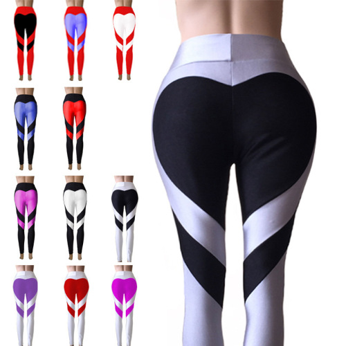 leggings European and American foreign trade butt love splicing leggings, hip lifting elastic high waist leggings