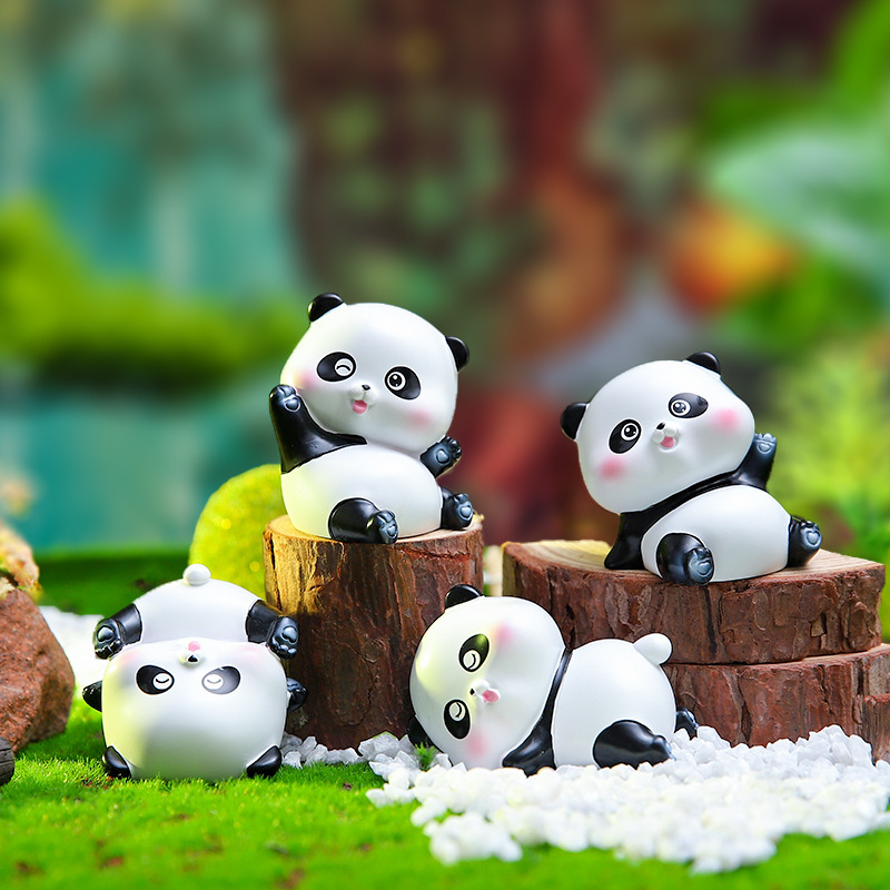 Creative panda rolling small ornaments cute cartoon mini panda doll resin crafts desktop decoration ornaments
