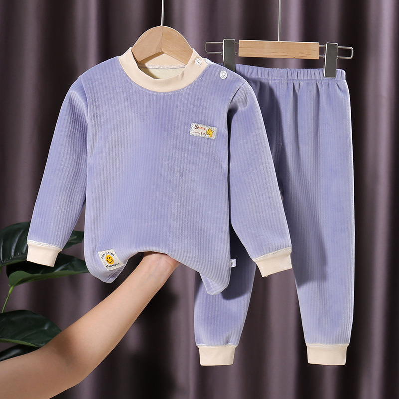Autumn and winter children's thermal underwear for boys and girls plus velvet and thickened corduroy suit baby autumn clothes and long pants pajamas
