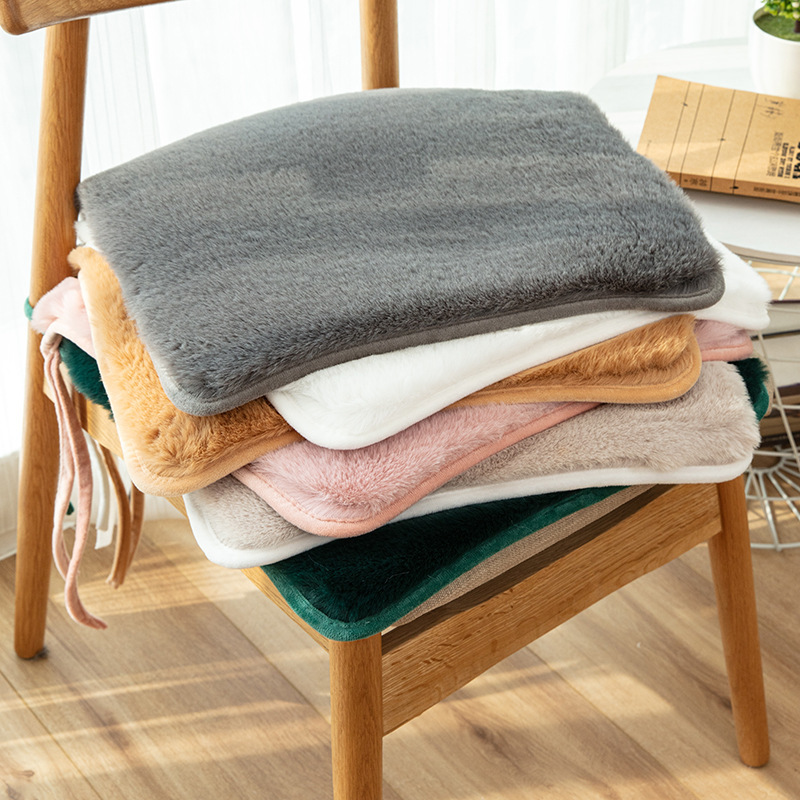 Imitation rabbit fur cushion in winter, thickened and warm, office sedentary chair cushion, home living room fart cushion, non-slip chair cushion, winter