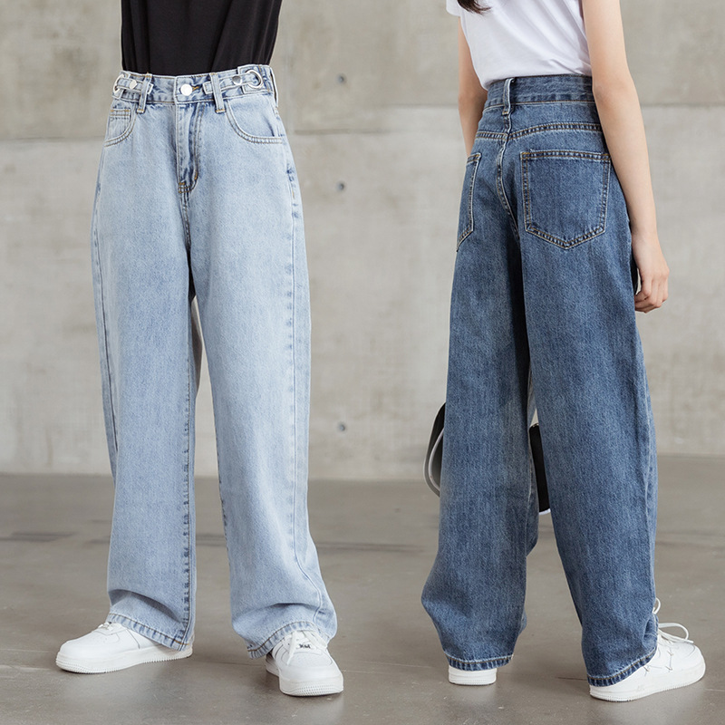 Girls' wide-leg pants, spring and summer Korean style children's clothing, straight-leg wide-leg pants, high-waist dad pants, parent-child wear, middle and older children